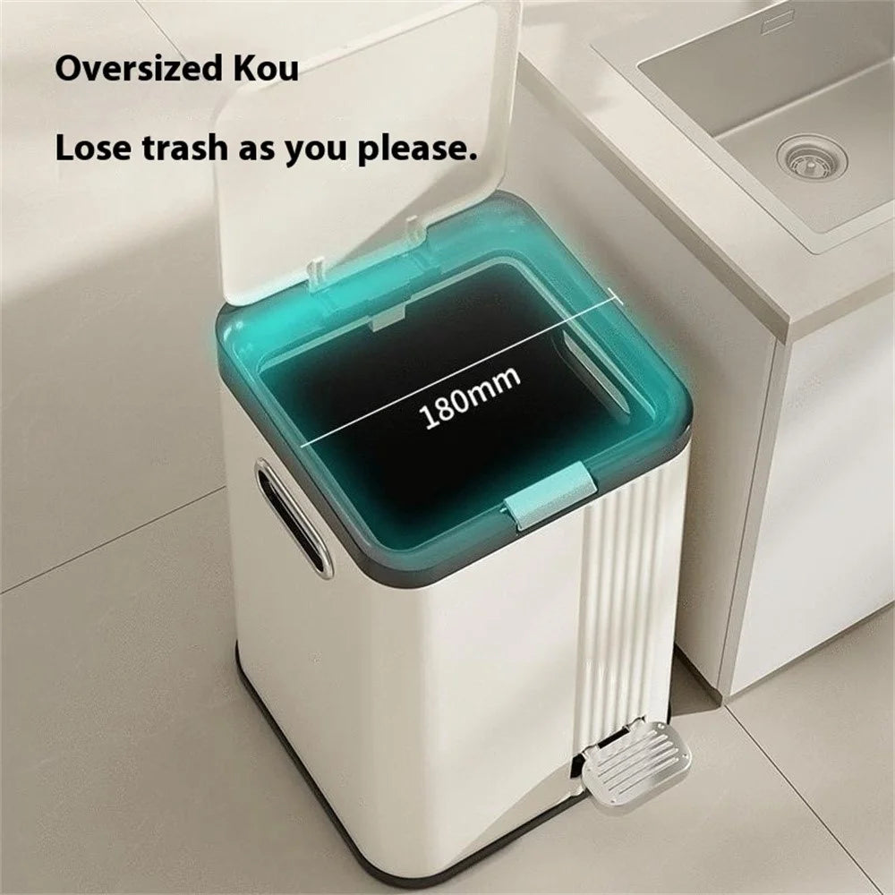 Dual Opening Trash Can Hand Press / Foot Pedal ABS+PP Large Capacity Silent Close Garbage Bin - 6
