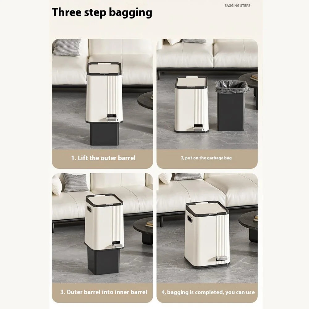Dual Opening Trash Can Hand Press / Foot Pedal ABS+PP Large Capacity Silent Close Garbage Bin - 7
