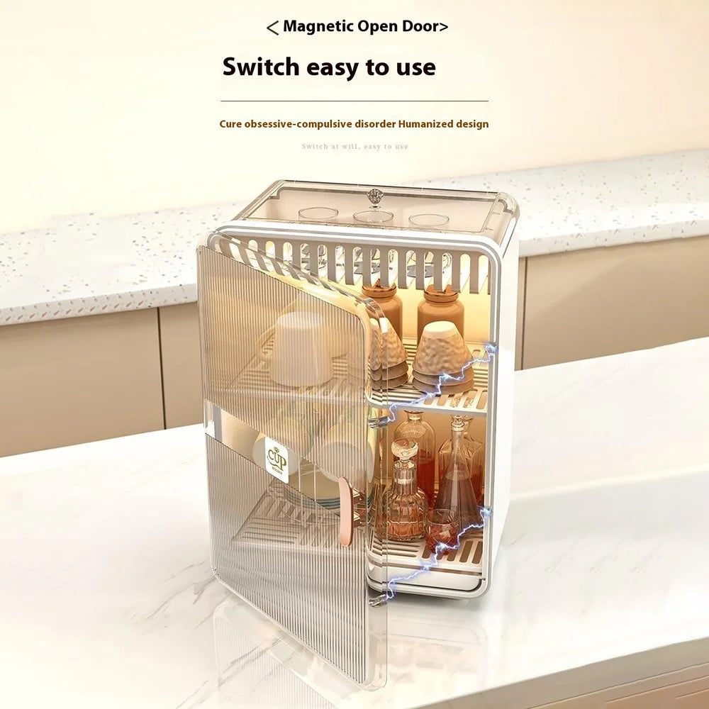Dust-Proof Cup Storage Rack Mug Organizer Coffee Cup Wine Glasses Teacups Holder PP Draining Cabinet - White - 2