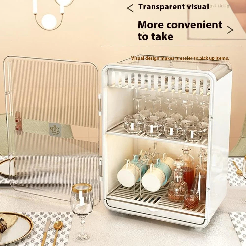 Dust-Proof Cup Storage Rack Mug Organizer Coffee Cup Wine Glasses Teacups Holder PP Draining Cabinet - White - 3