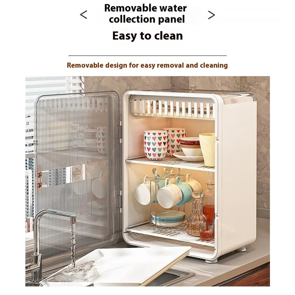 Dust-Proof Cup Storage Rack Mug Organizer Coffee Cup Wine Glasses Teacups Holder PP Draining Cabinet - White - 5