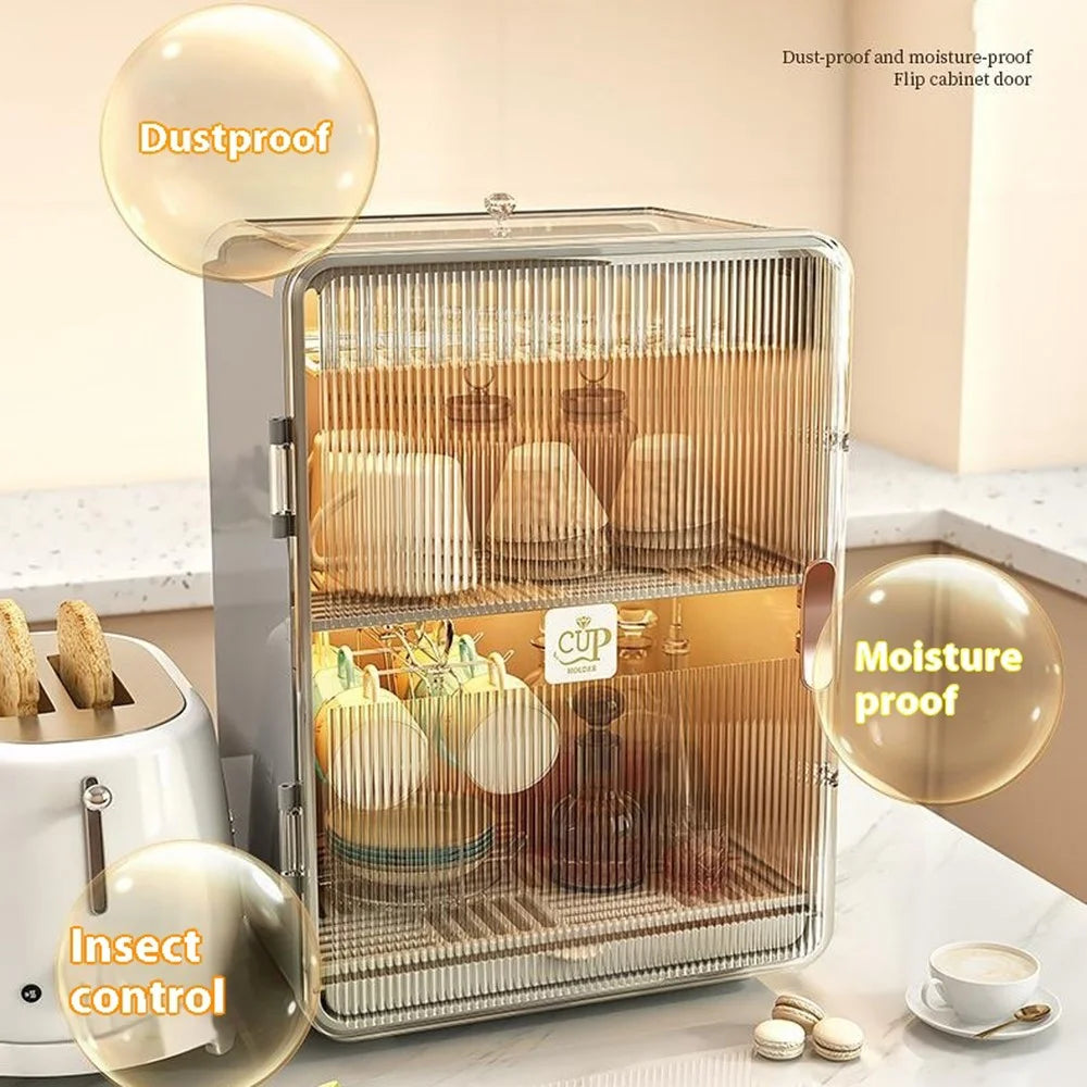 Dust-Proof Cup Storage Rack Mug Organizer Coffee Cup Wine Glasses Teacups Holder PP Draining Cabinet - White - 6