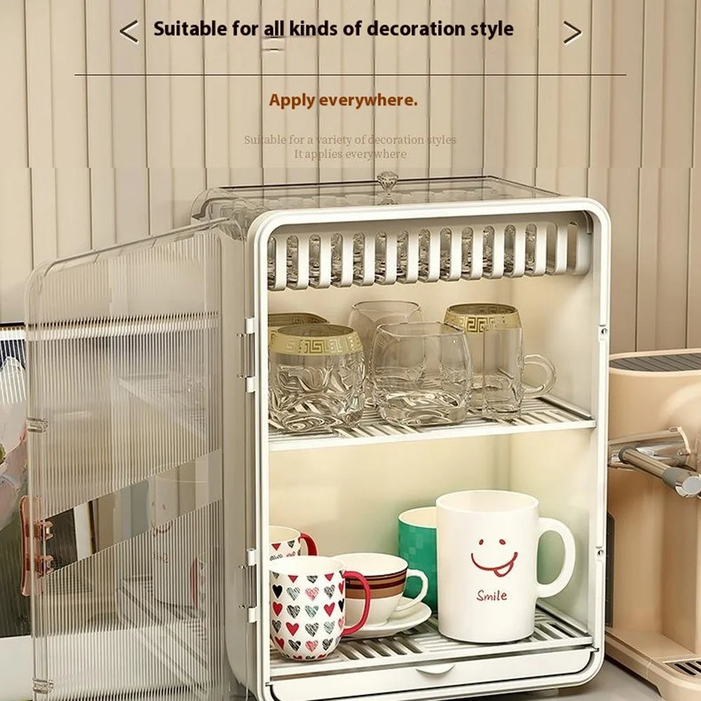 Dust-Proof Cup Storage Rack Mug Organizer Coffee Cup Wine Glasses Teacups Holder PP Draining Cabinet - White - 7