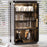 Large Size 4 Tier Cup Organizer PP Storage Cabinet Countertop Coffee Mugs Glasses Draining Shelf with Transparent Door - Black - 1