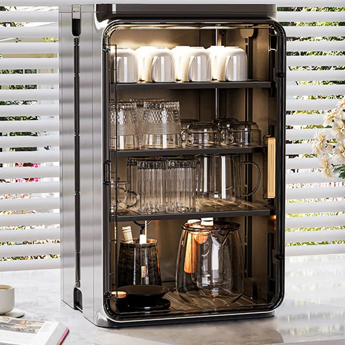 Large Size 4 Tier Cup Organizer PP Storage Cabinet Countertop Coffee Mugs Glasses Draining Shelf with Transparent Door - Black - 1
