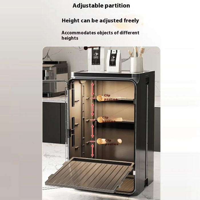 Large Size 4 Tier Cup Organizer PP Storage Cabinet Countertop Coffee Mugs Glasses Draining Shelf with Transparent Door - Black - 4