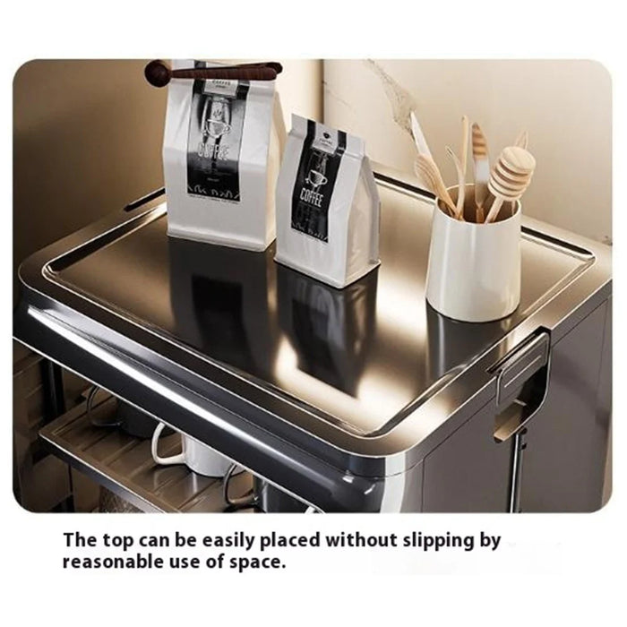Large Size 4 Tier Cup Organizer PP Storage Cabinet Countertop Coffee Mugs Glasses Draining Shelf with Transparent Door - Black - 5