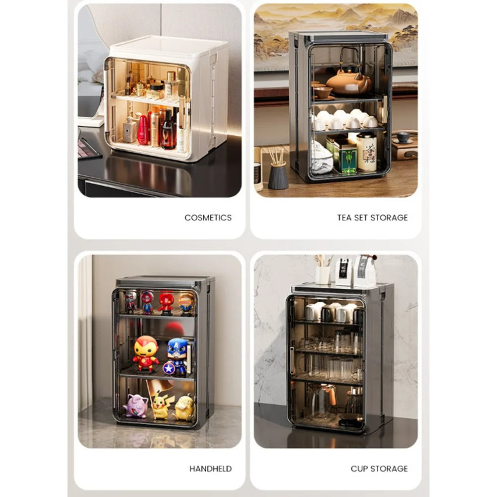 Small Size 2 Tier Cup Organizer PP Storage Cabinet Countertop Coffee Mugs Glasses Draining Shelf with Transparent Door - Beige - 5