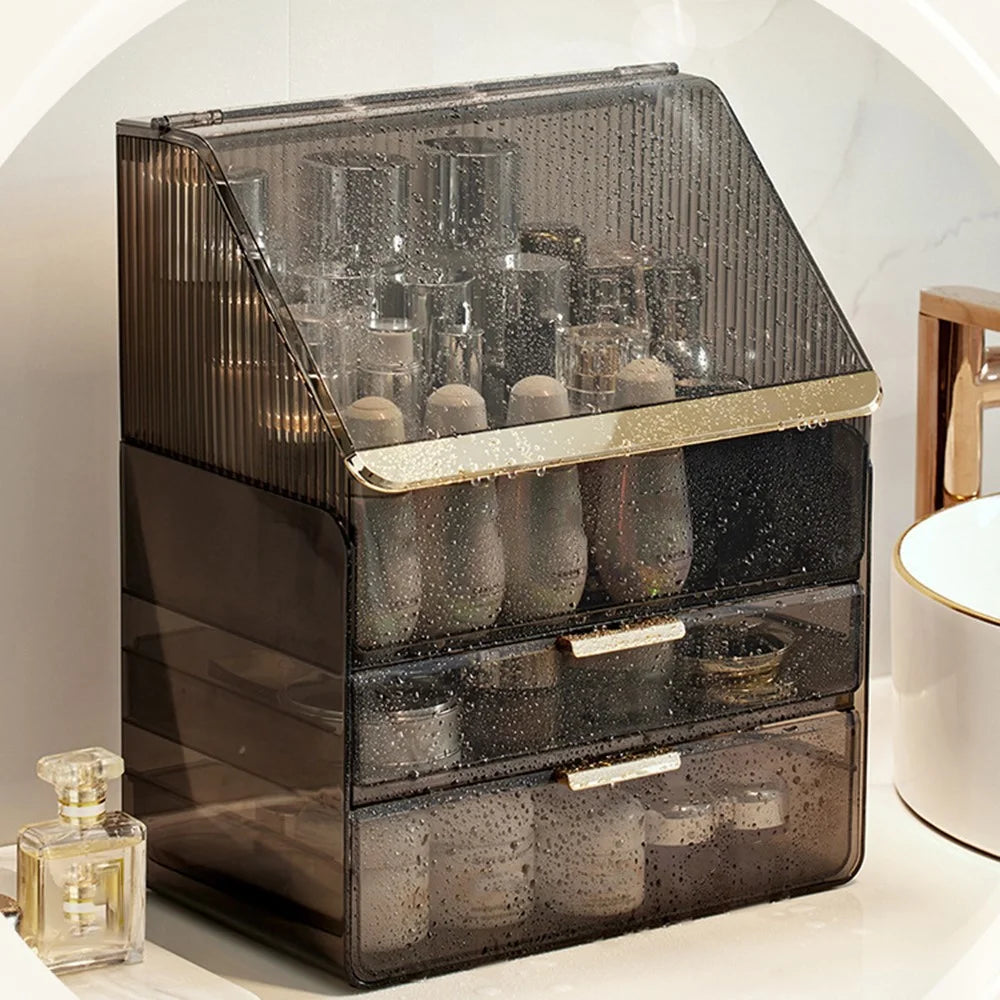 Makeup Organizer Large Capacity Dustproof Desktop Cosmetic Storage Box with Drawers - Beige - 6