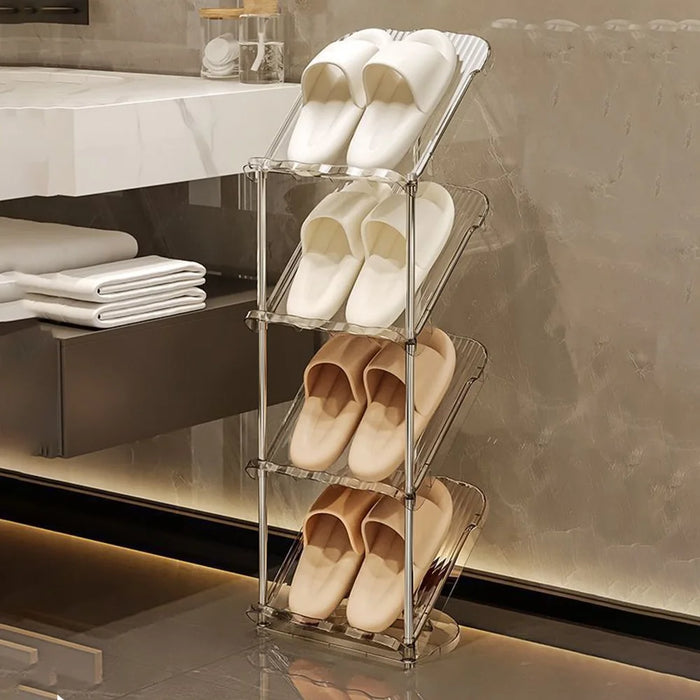 7 Tier PP + Stainless Steel Pipe Narrow Shoe Rack Easy Assembly Space Saving Storage Shelf - Transparent White - 4