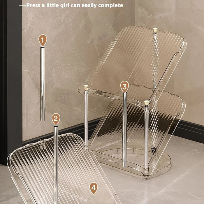 6 Tier PP + Stainless Steel Pipe Narrow Shoe Rack Easy Assembly Space Saving Storage Shelf - Transparent White - 2