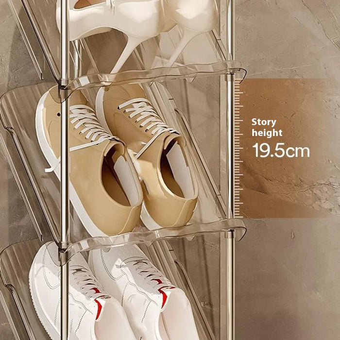 6 Tier PP + Stainless Steel Pipe Narrow Shoe Rack Easy Assembly Space Saving Storage Shelf - Transparent White - 3