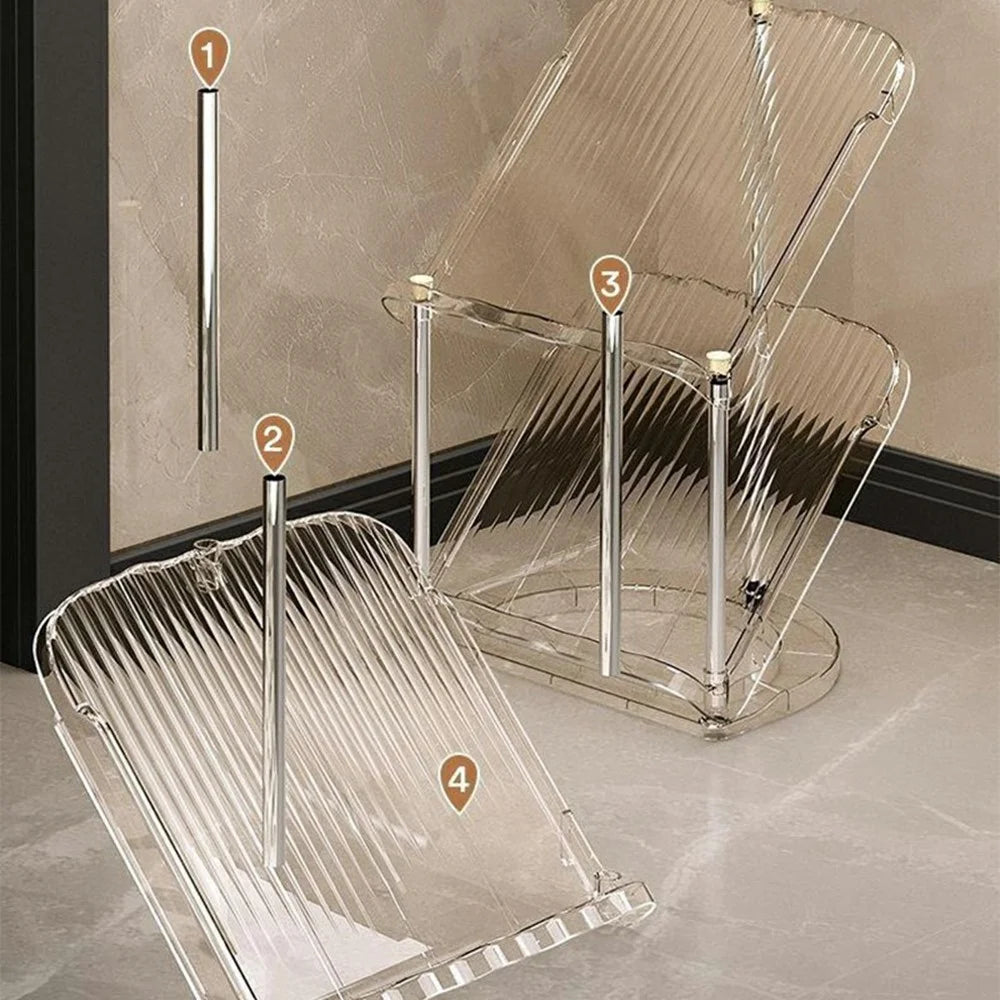 5 Tier PP + Stainless Steel Pipe Narrow Shoe Rack Easy Assembly Space Saving Storage Shelf - Transparent White - 5