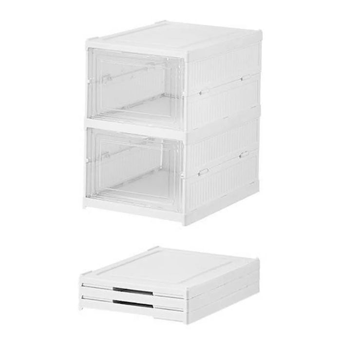2 Layer No Installation Foldable Shoe Box Transparent Door Plastic Stackable Storage Container - 1