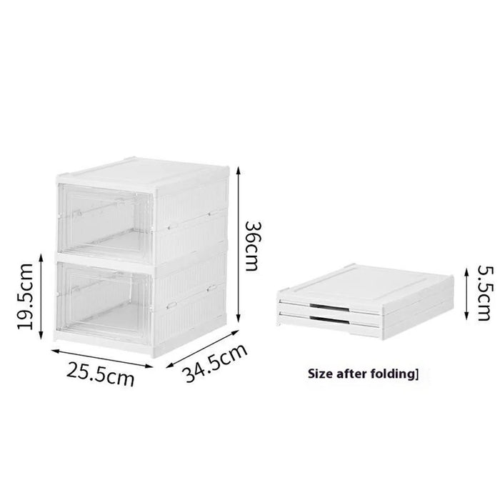 2 Layer No Installation Foldable Shoe Box Transparent Door Plastic Stackable Storage Container - 7