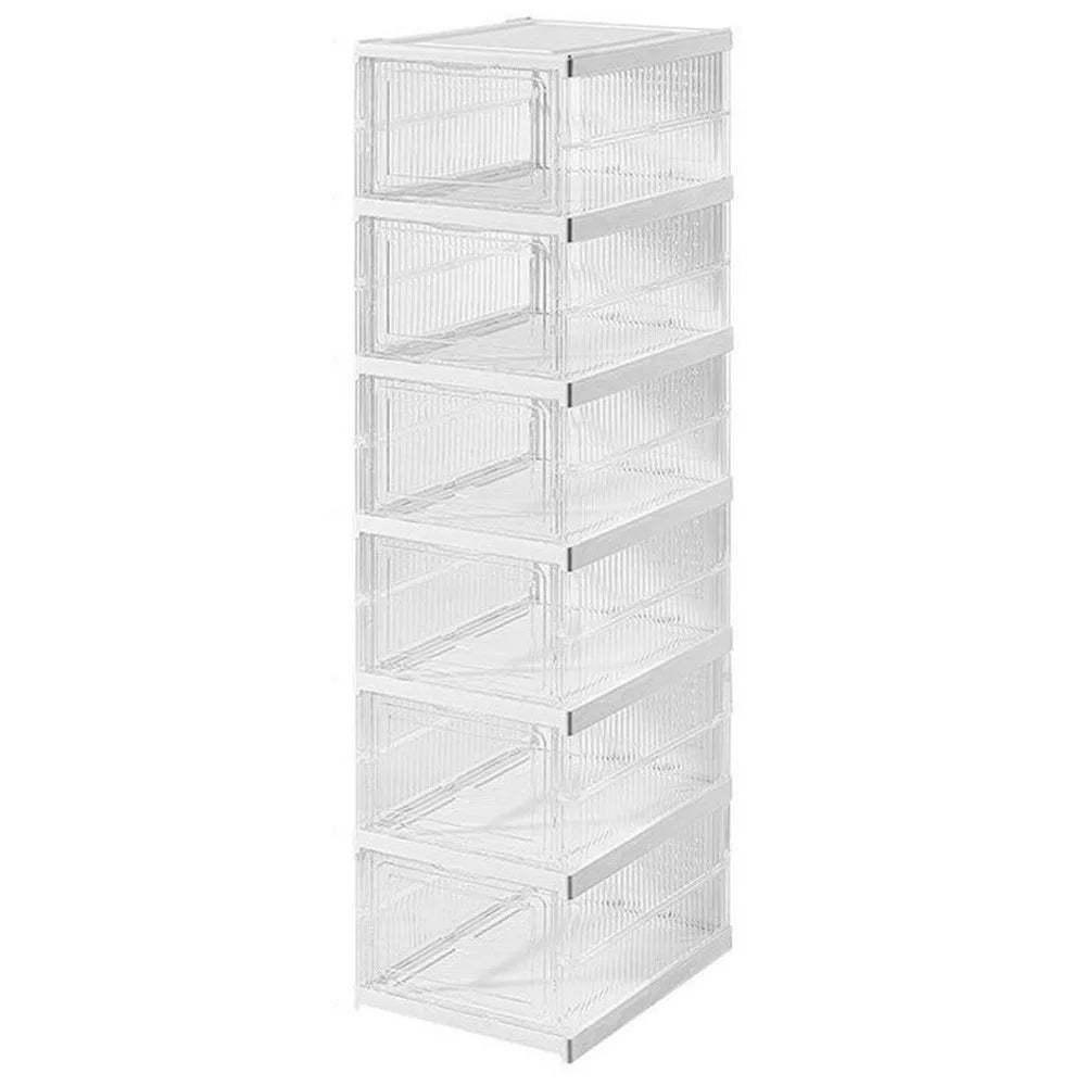 6 Layer No Installation Foldable Shoe Box Transparent Plastic Stackable Storage Container - Transparent - 1