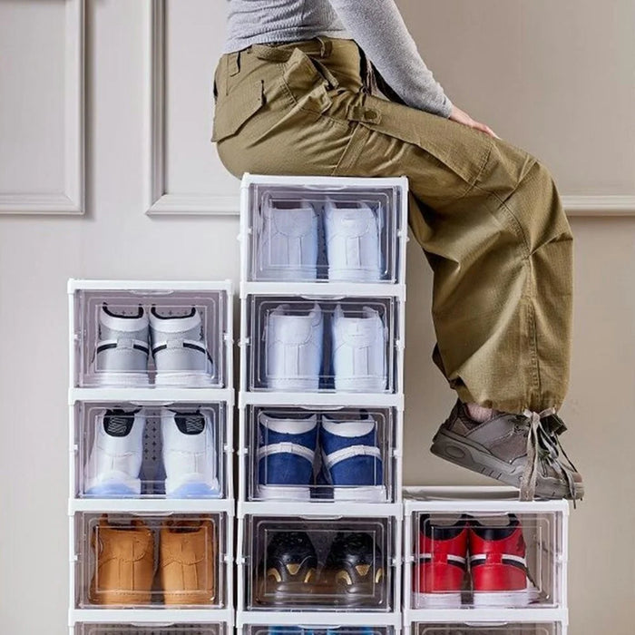 6 Layer No Installation Foldable Shoe Box Transparent Plastic Stackable Storage Container - Transparent - 3