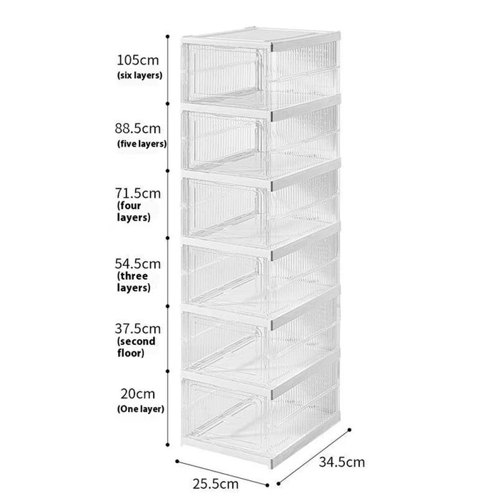 6 Layer No Installation Foldable Shoe Box Transparent Plastic Stackable Storage Container - Transparent - 7