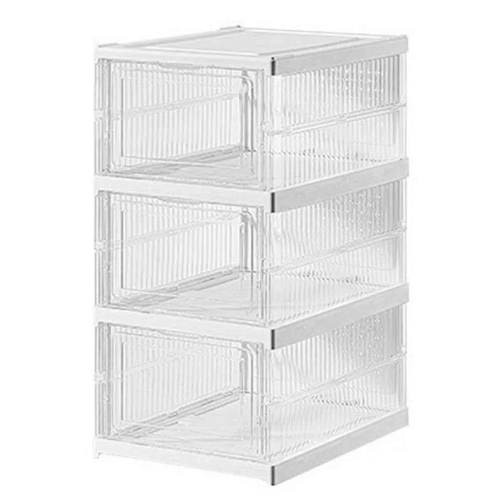3 Layer No Installation Foldable Shoe Box Transparent Plastic Stackable Storage Container - Transparent - 1