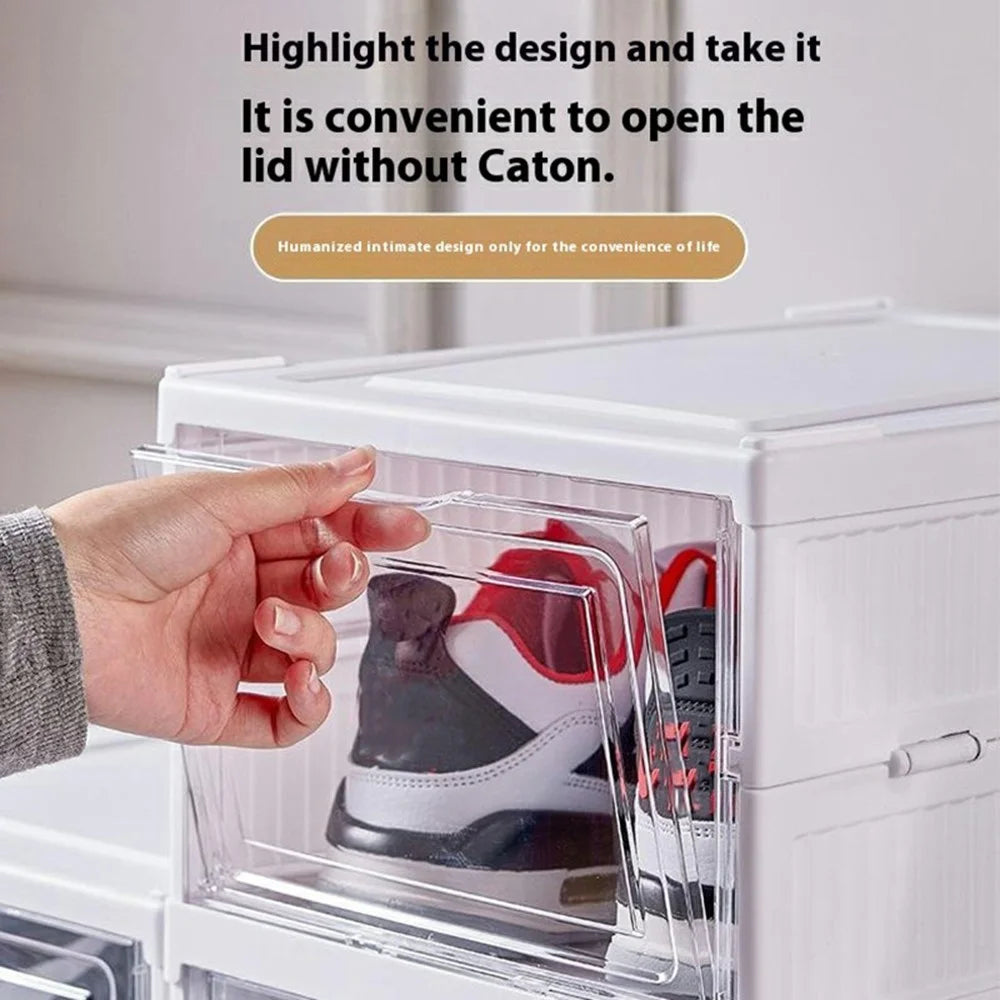 3 Layer No Installation Foldable Shoe Box Transparent Plastic Stackable Storage Container - Transparent - 4