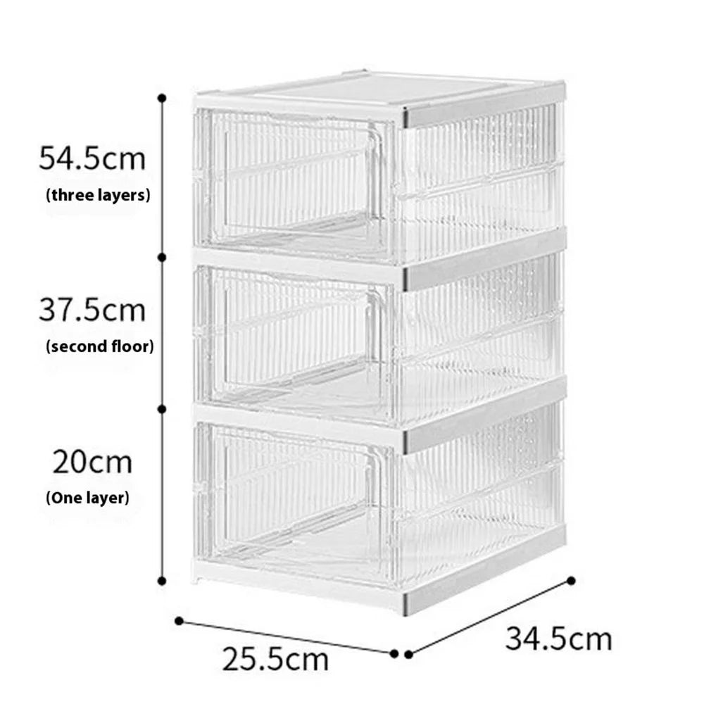 3 Layer No Installation Foldable Shoe Box Transparent Plastic Stackable Storage Container - Transparent - 7