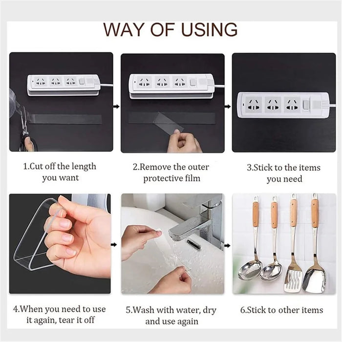 70mmx2mm Dual-Sided Nano Adhesive Tape Sticky Transparent Carpet Wall Tape Sticker, Length: 3m - 5