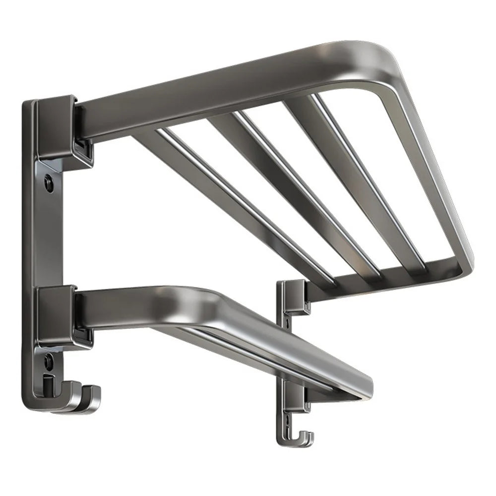 60cm Folding Wall Mounted Towel Holder Bathroom Metal Storage Rack Punching Free for Washroom / Toilet - 1