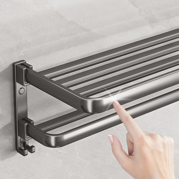 60cm Folding Wall Mounted Towel Holder Bathroom Metal Storage Rack Punching Free for Washroom / Toilet - 3