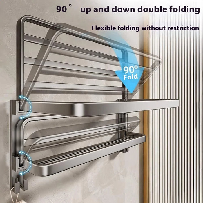 60cm Folding Wall Mounted Towel Holder Bathroom Metal Storage Rack Punching Free for Washroom / Toilet - 6