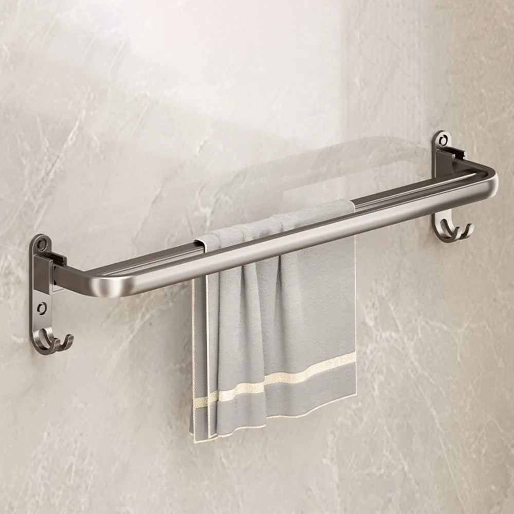 Folding Wall Mounted Towel Rack 40cm Aluminum Alloy Bathroom Organizer No Drilling for Washroom / Shower - 1