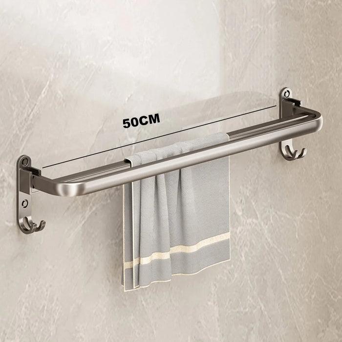 Folding Wall Mounted Towel Rack 50cm Aluminum Alloy Bathroom Organizer No Drilling for Washroom / Shower - 2