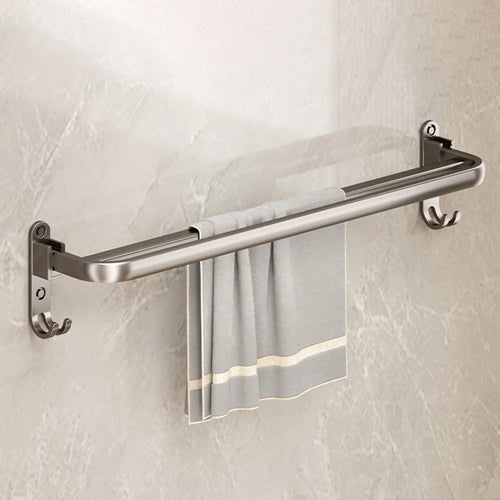 Folding Wall Mounted Towel Rack 60cm Aluminum Alloy Bathroom Organizer No Drilling for Washroom / Shower - 1