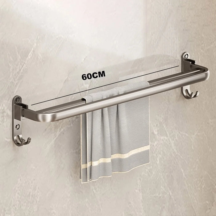 Folding Wall Mounted Towel Rack 60cm Aluminum Alloy Bathroom Organizer No Drilling for Washroom / Shower - 2