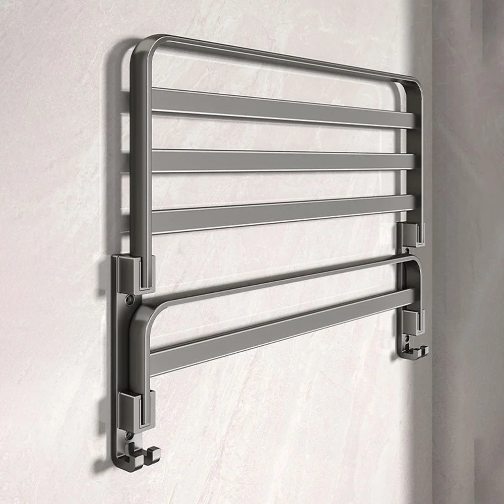 40cm Folding Wall Mounted Towel Holder Bathroom Metal Storage Rack Punching Free for Washroom / Toilet - 6
