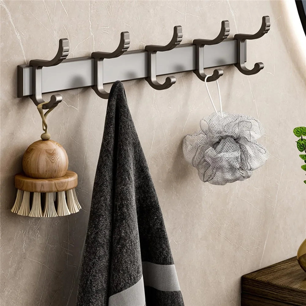 Metal Bathroom Towel Holder 5 Hooks Wall Mounted No Drilling Adhesive Hanger for Kitchen / Bedroom / Office - 1