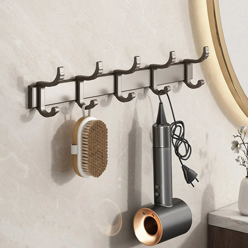 Metal Bathroom Towel Holder 5 Hooks Wall Mounted No Drilling Adhesive Hanger for Kitchen / Bedroom / Office - 2