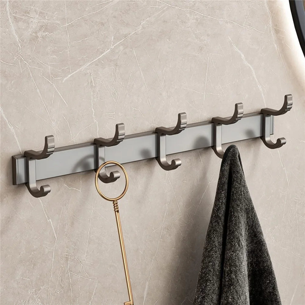Metal Bathroom Towel Holder 5 Hooks Wall Mounted No Drilling Adhesive Hanger for Kitchen / Bedroom / Office - 4