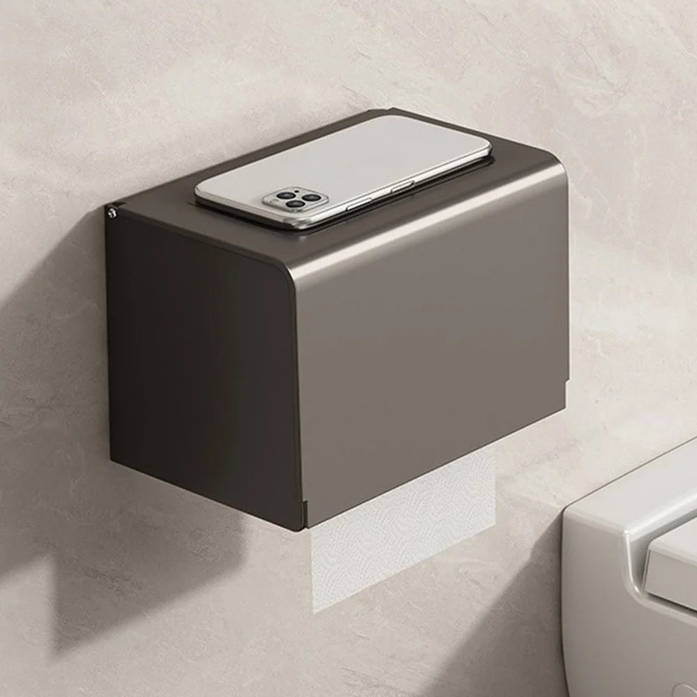 Aluminum Alloy Toilet Paper Holder Wall Mounted No Drilling Bathroom Tissue Box - 1