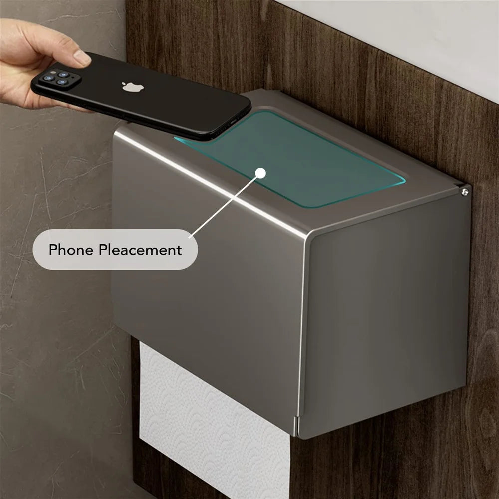 Aluminum Alloy Toilet Paper Holder Wall Mounted No Drilling Bathroom Tissue Box - 2