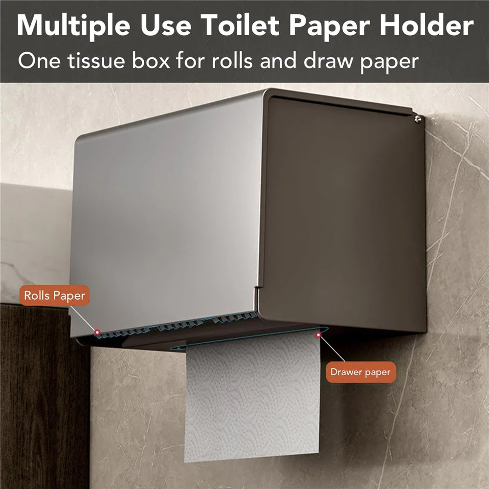 Aluminum Alloy Toilet Paper Holder Wall Mounted No Drilling Bathroom Tissue Box - 3