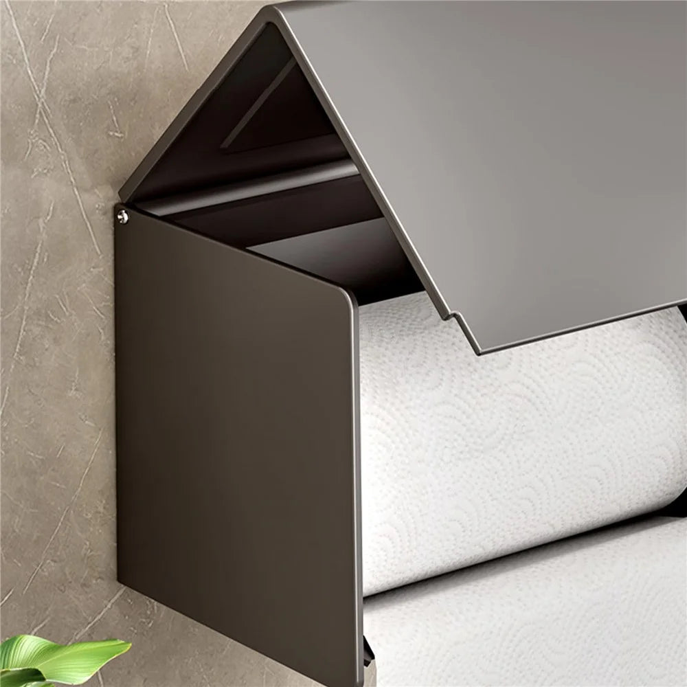 Aluminum Alloy Toilet Paper Holder Wall Mounted No Drilling Bathroom Tissue Box - 4