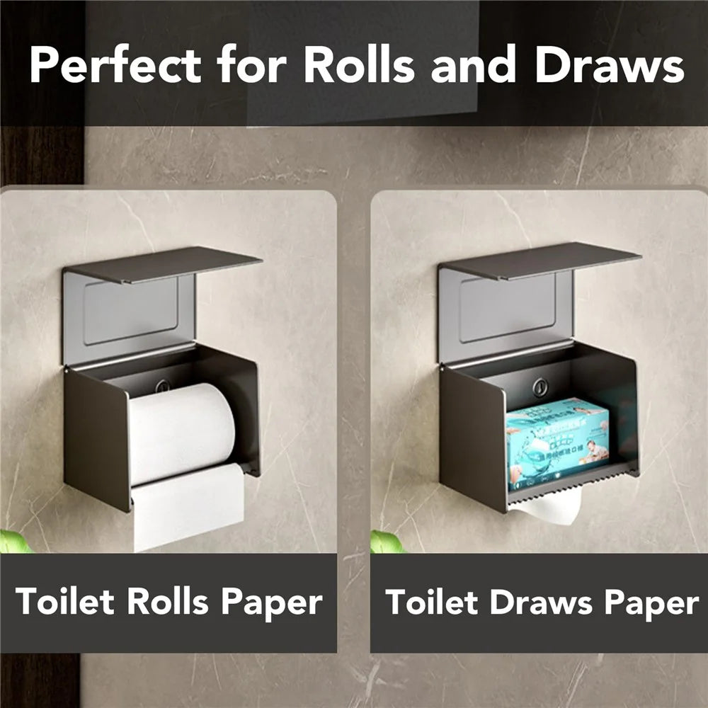 Aluminum Alloy Toilet Paper Holder Wall Mounted No Drilling Bathroom Tissue Box - 5