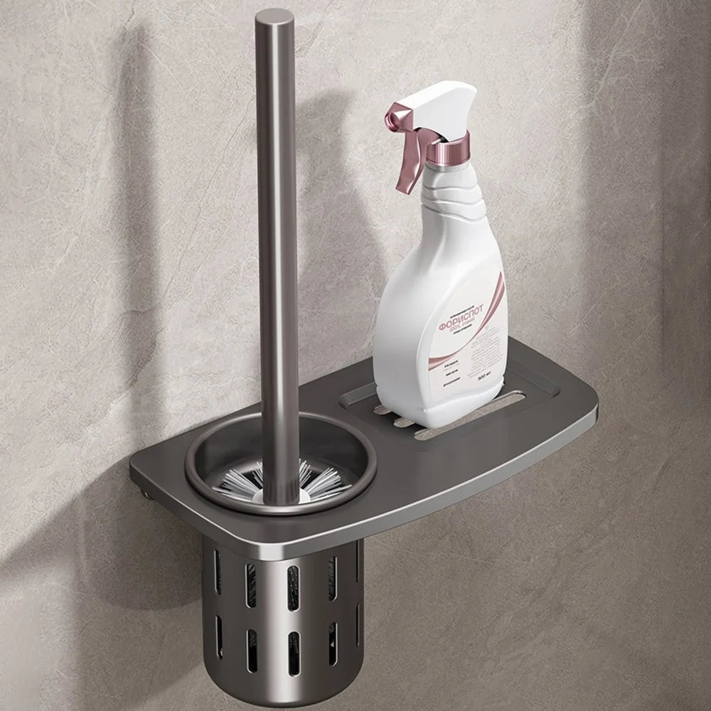 Toilet Brush Holder Wall Mounted Bathroom Storage Rack No Drill Organizer for Rest Room / Washroom - 1