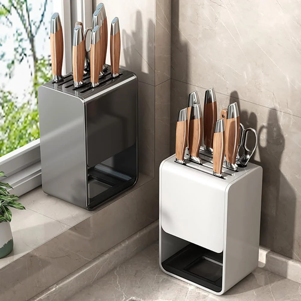 D01 Knife Block Organizer Kitchen Countertop Cutlery Storage Rack Fork Spoon Holder - Tarnish - 3