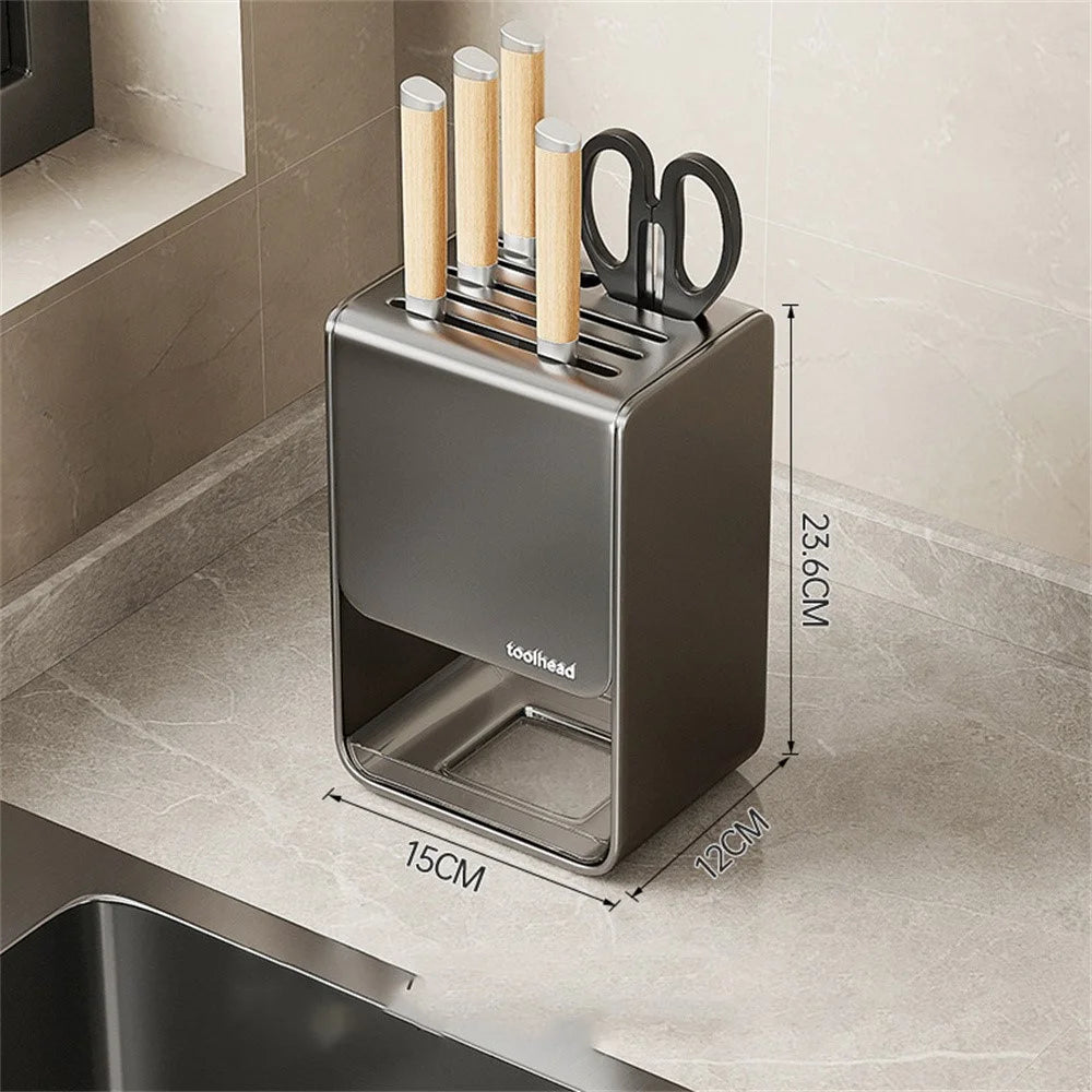 D01 Knife Block Organizer Kitchen Countertop Cutlery Storage Rack Fork Spoon Holder - Tarnish - 5