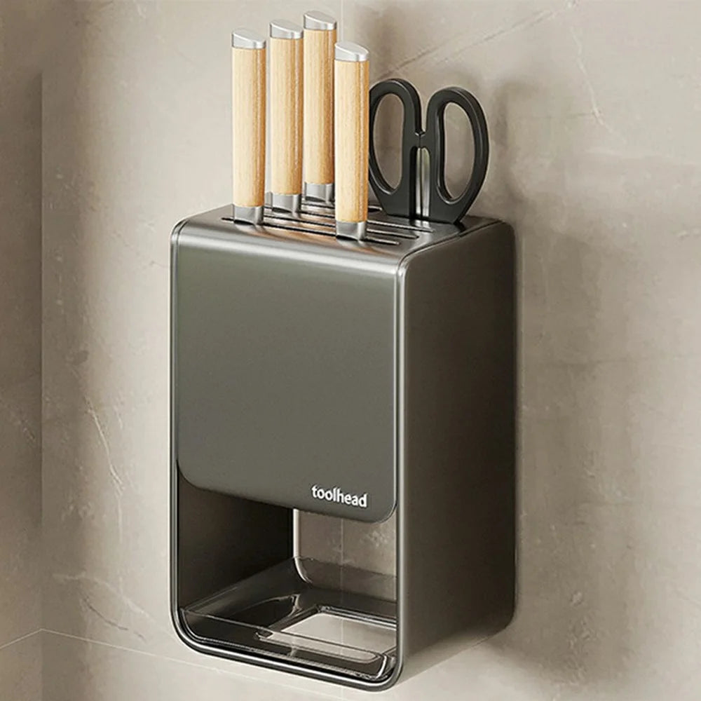 D01 Dual Use Knife Holder Organizer Wall Mounted Utensil Stand Kitchen Countertop Cutlery Storage Rack - Tarnish - 1