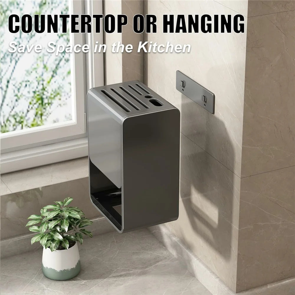 D01 Dual Use Knife Holder Organizer Wall Mounted Utensil Stand Kitchen Countertop Cutlery Storage Rack - Tarnish - 4
