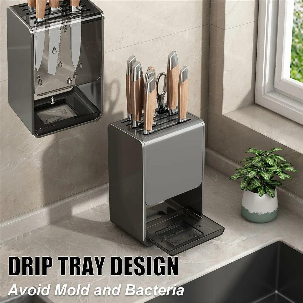 D01 Dual Use Knife Holder Organizer Wall Mounted Utensil Stand Kitchen Countertop Cutlery Storage Rack - Tarnish - 6