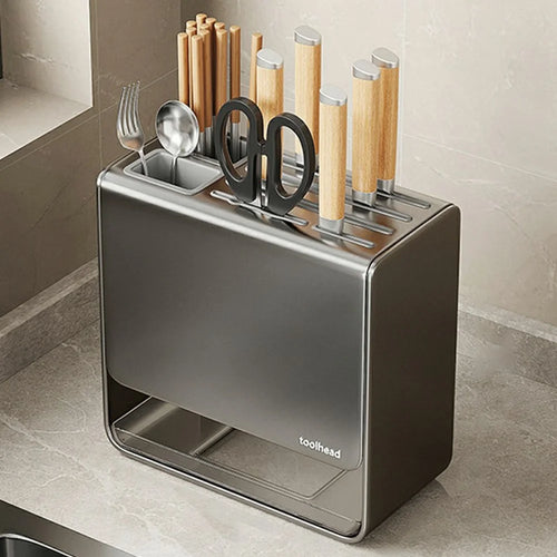 D02 Knife Block Organizer Countertop Cutlery Storage Rack Fork Spoon Holder Kitchen Utensil Stand - Tarnish - 1