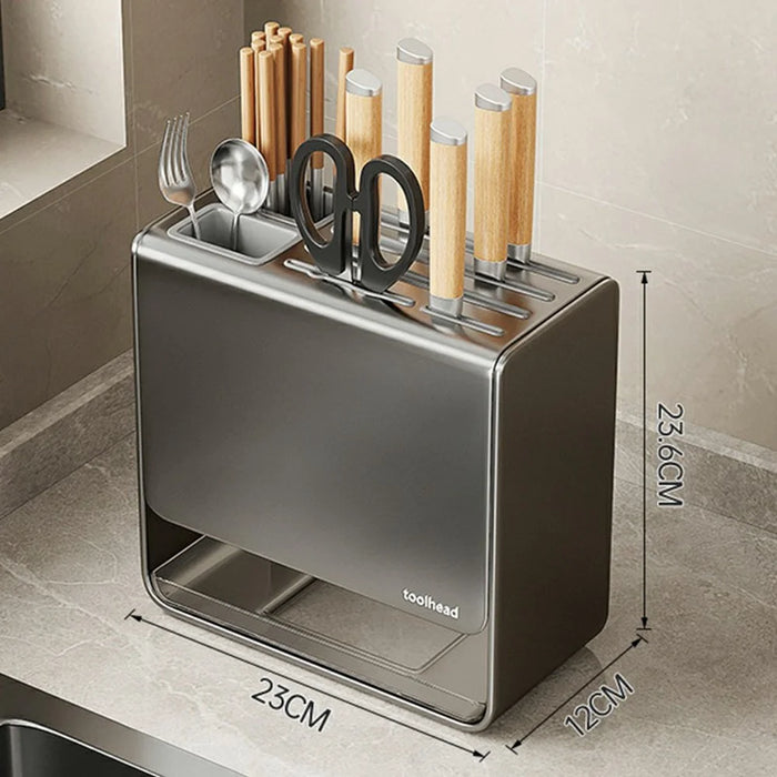 D02 Knife Block Organizer Countertop Cutlery Storage Rack Fork Spoon Holder Kitchen Utensil Stand - Tarnish - 5